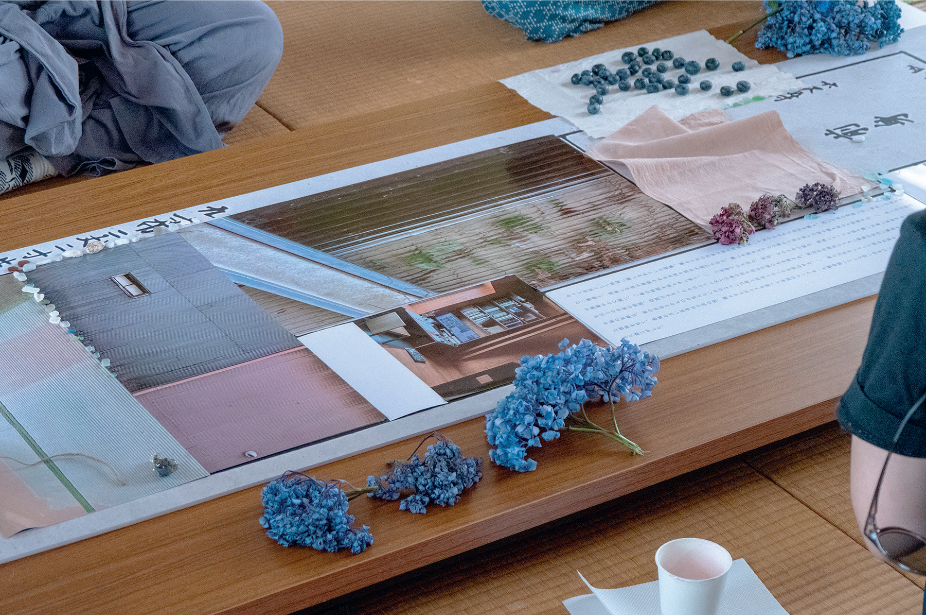 Detail of Shell/Habitat with photographic fragments, flowers and other materials
